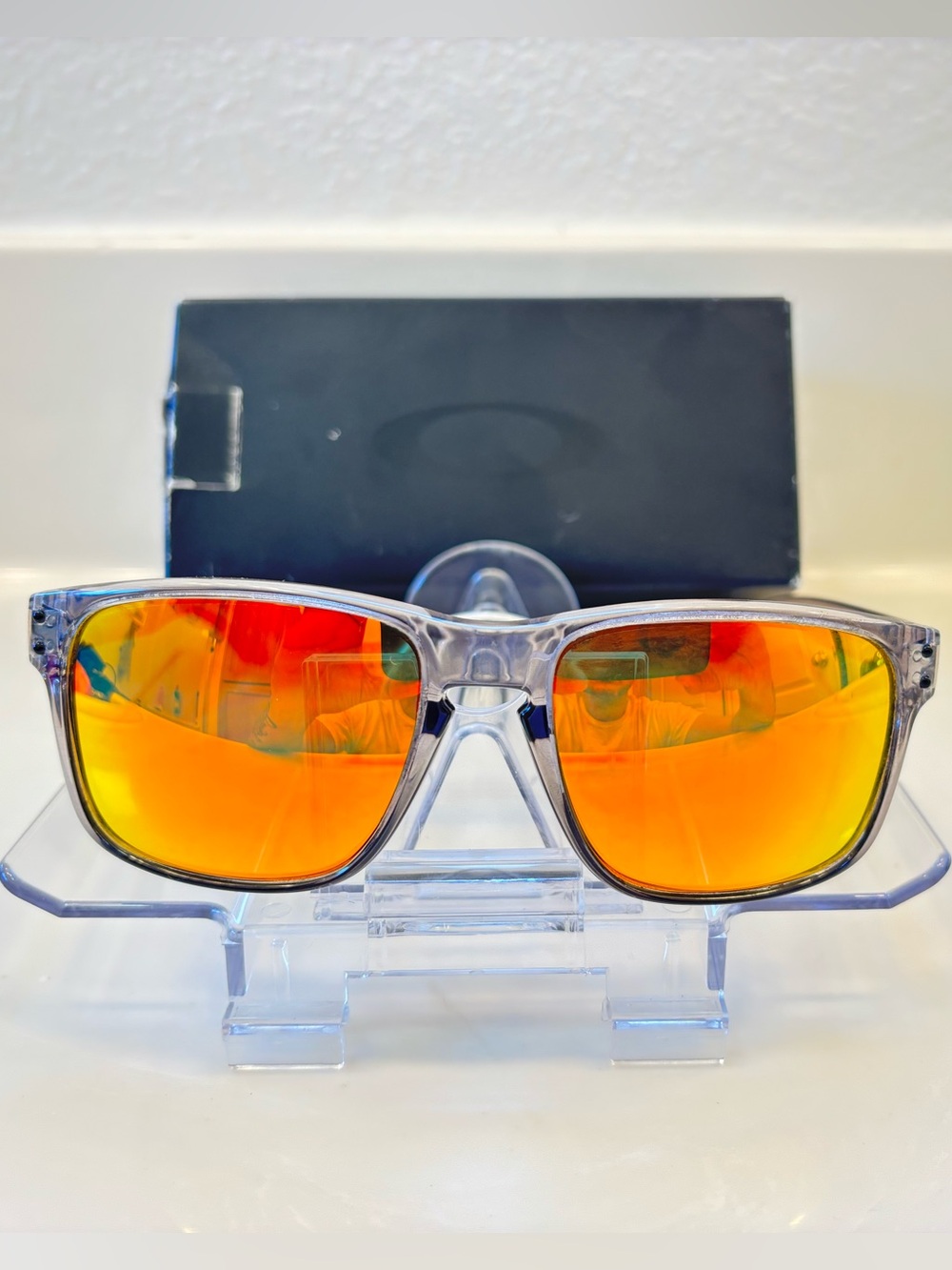 Oakley OO9102 Men's Rectangle Sunglasses Gray Frame Orange Mirrored 57 18 137